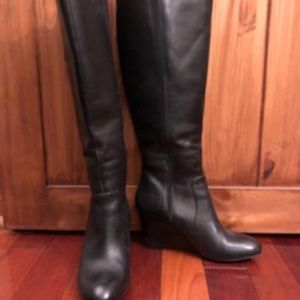 Leather Knee High Wedge Boots